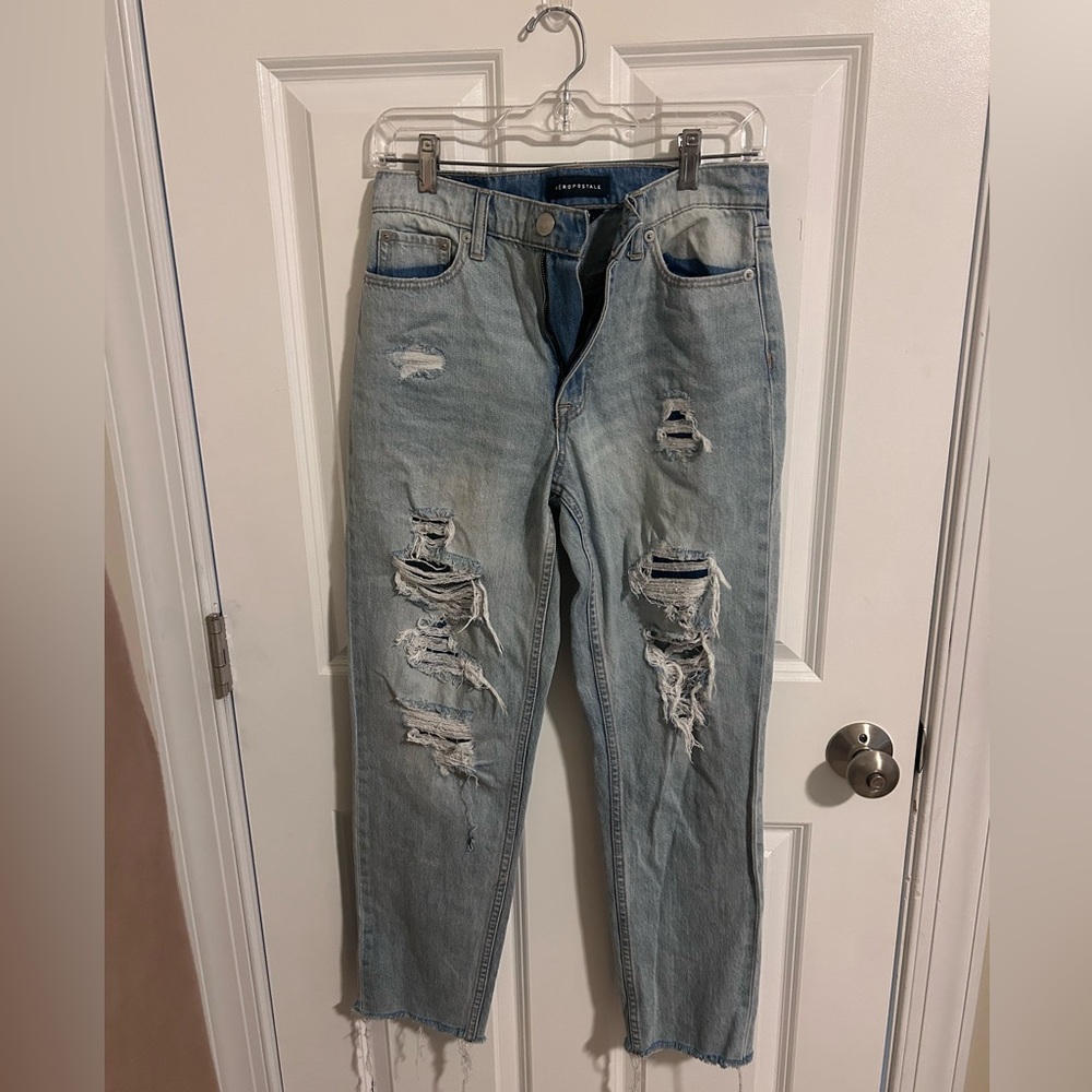 Aeropostale Distressed Light Blue Mom Jeans